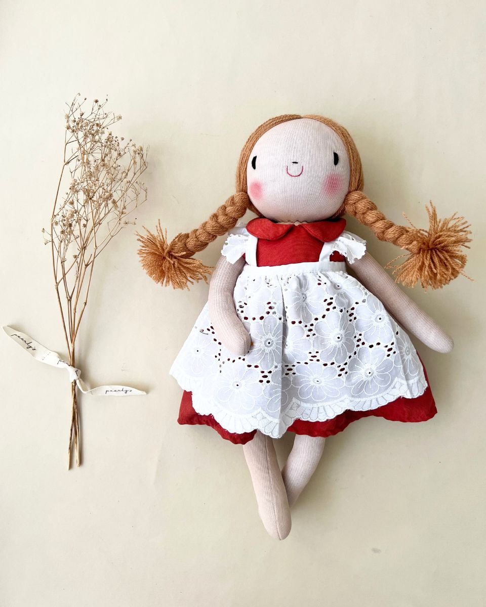 Socksgirl in embroidery apron - Terracotta dress